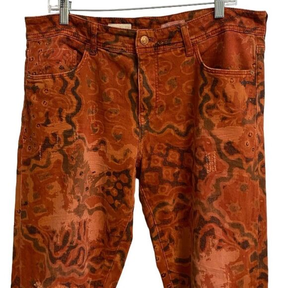 Anthropologie Pilcro Slim Boyfriend Jeans Women's Sz 31 Rust Orange Crop Ripped - Picture 4 of 14